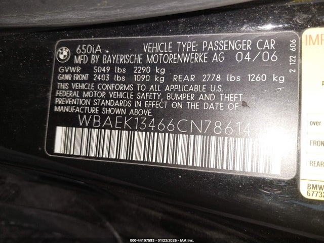 2006 BMW 650I WBAEK13466CN78614 Photo 8