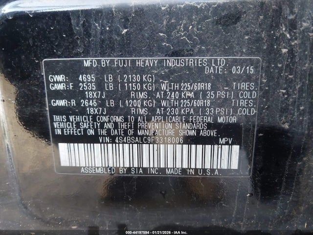 4S4BSALC9F3318006 Subaru Outback 2.5i Limited