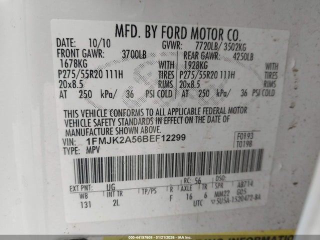 Продаж на аукціоні авто 2011 Ford Expedition El Limited, vin: 1FMJK2A56BEF12299, номер лоту: 44197608