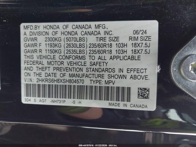 2HKRS6H8XSH804570 Honda Cr-v Hybrid Sport-l