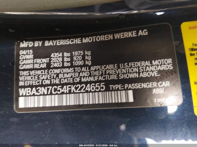 Auction sale of the 2015 Bmw 428i, vin: WBA3N7C54FK224655, lot number: 44197635