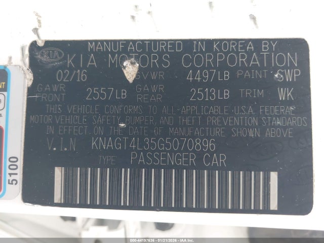 KNAGT4L35G5070896 KIA Optima Lx
