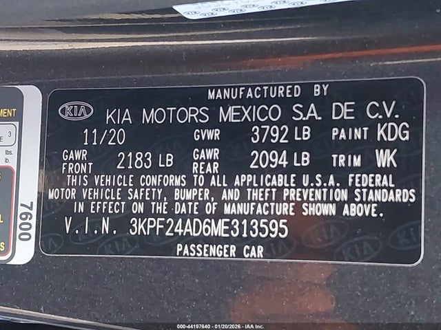 3KPF24AD6ME313595 KIA FORTE FE