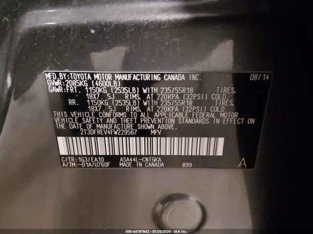 Toyota Rav4 Limited 2015 2T3DFREV4FW229567 Image 9