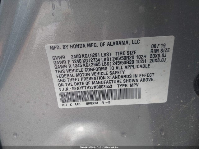 5FNYF7H27KB008553 Honda Passport Sport