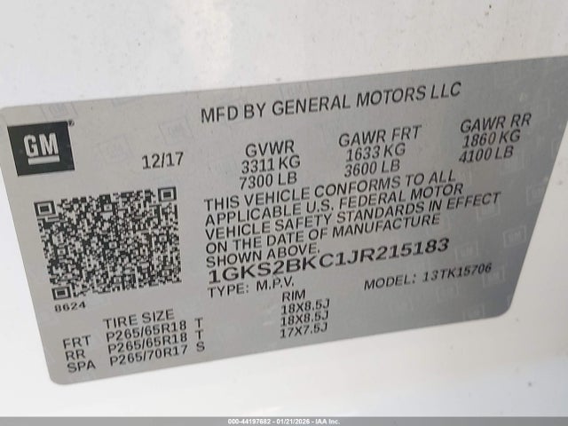1GKS2BKC1JR215183 GMC YUKON SLT
