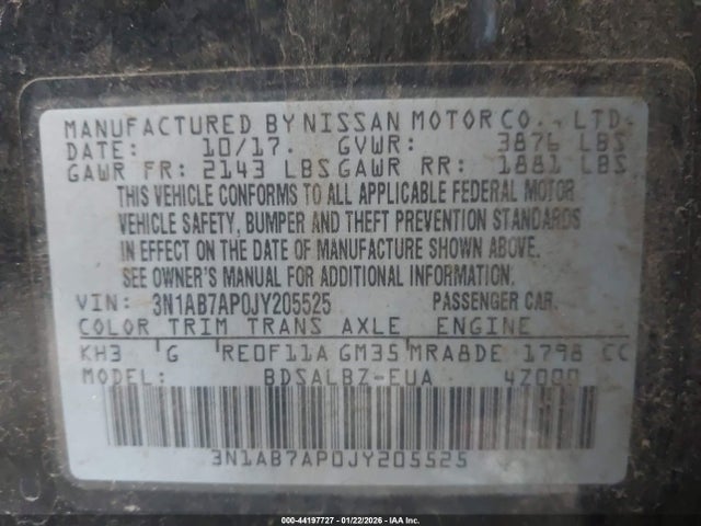 3N1AB7AP0JY205525 Nissan SENTRA S