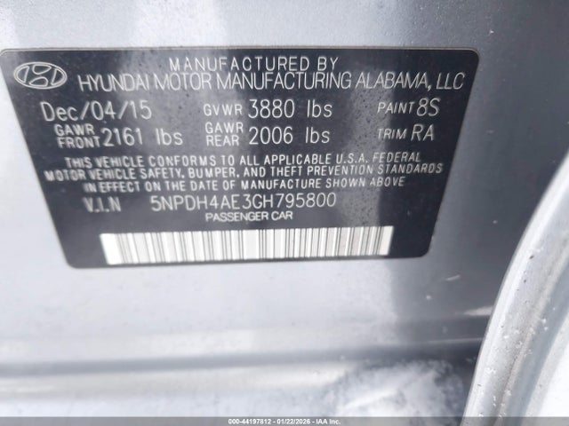 Aukcja sprzedaży 2016 Hyundai Elantra Se, vin: 5NPDH4AE3GH795800, numer aukcji: 44197812