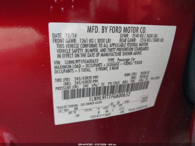 1LNHL9FT1FG600652 Lincoln Mks Ecoboost
