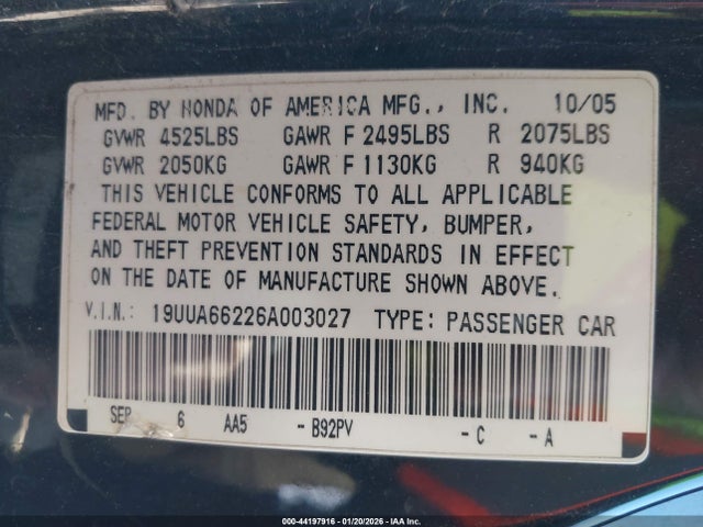 2006 ACURA TL 19UUA66226A003027 Photo 8