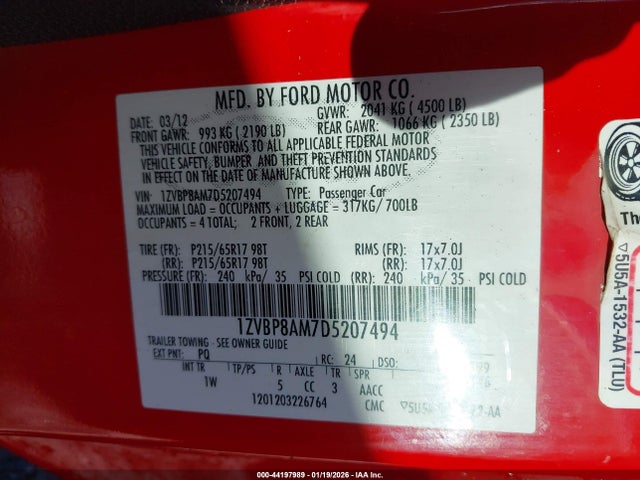 2013 FORD MUSTANG 1ZVBP8AM7D5207494 Photo 8