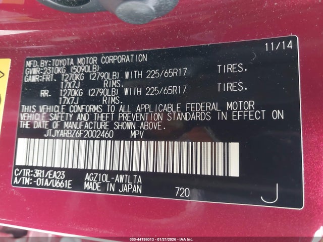 JTJYARBZ6F2002460 Lexus NX 200T
