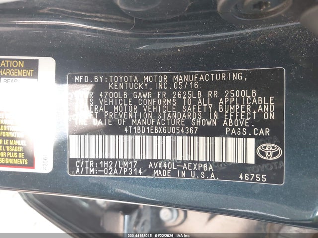 4T1BD1EBXGU054367 Toyota Avalon Hybrid Limited