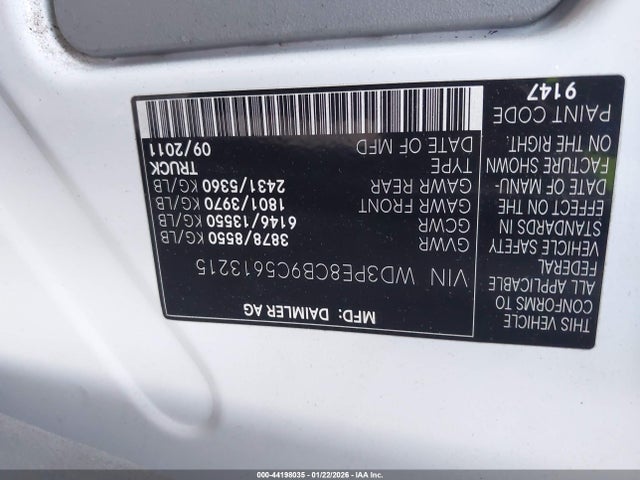 Aukcja sprzedaży 2012 Mercedes-benz Sprinter 2500 High Roof, vin: WD3PE8CB9C5613215, numer aukcji: 44198035