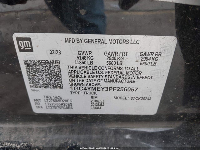 1GC4YMEY3PF256057 Chevrolet Silverado 2500hd 4wd Standard Bed Custom