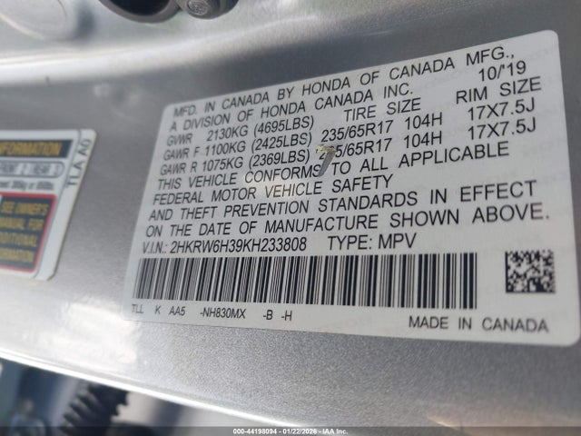 2HKRW6H39KH233808 Honda CR-V LX