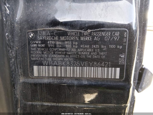 Продаж на аукціоні авто 1997 Bmw 328ic, vin: WBABK8325VEY86421, номер лоту: 44198133