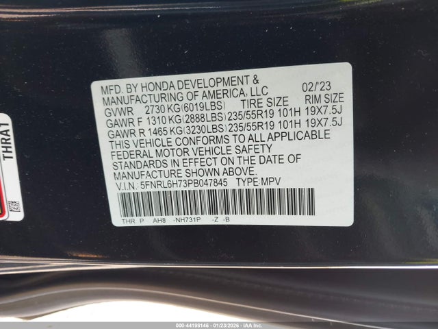 2023 HONDA ODYSSEY 5FNRL6H73PB047845 Photo 8