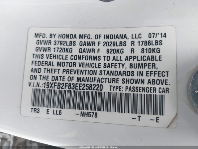 Honda CIVIC EX 2014 19XFB2F83EE258220 Image 9