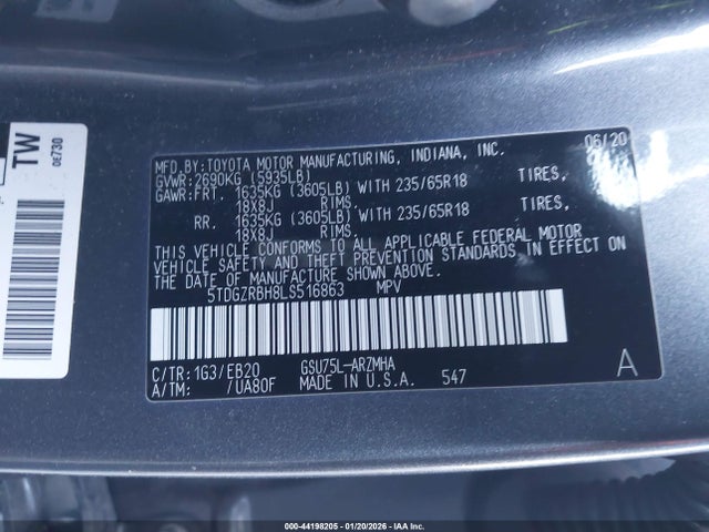 5TDGZRBH8LS516863 Toyota Highlander Xle