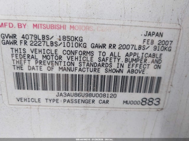 2008 MITSUBISHI LANCER JA3AU86U98U008120 Photo 8