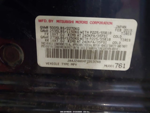 Aukcja sprzedaży 2015 Mitsubishi Outlander Gt, vin: JA4JZ4AX4FZ013748, numer aukcji: 44198245