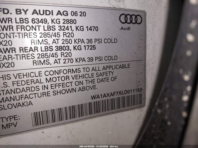 Aukcja sprzedaży 2020 Audi Q7 Premium 55 Tfsi Quattro Tiptronic, vin: WA1AXAF7XLD011153, numer aukcji: 44198355