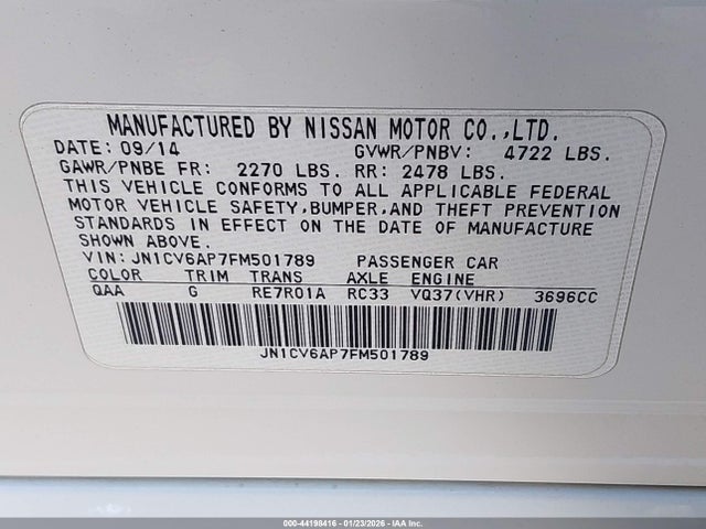 JN1CV6AP7FM501789 Infiniti Q40
