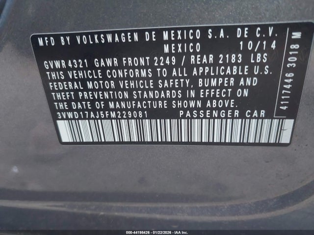 3VWD17AJ5FM229081 Volkswagen Jetta 1.8t Se