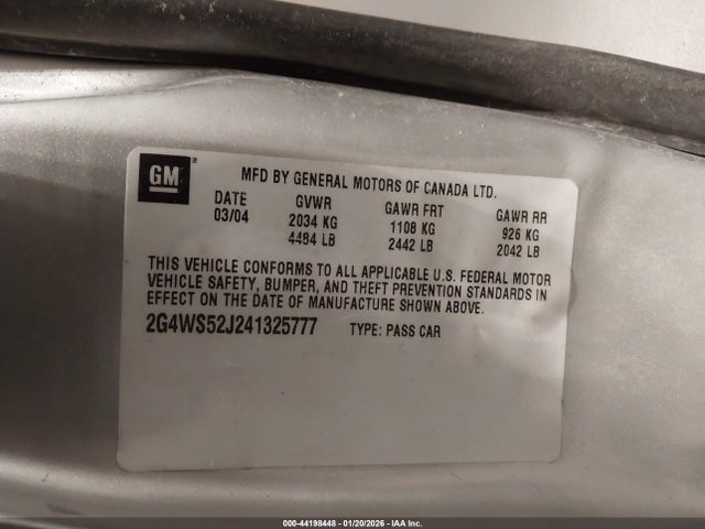 Продажа на аукционе авто 2004 Buick Century, vin: 2G4WS52J241325777, номер лота: 44198448