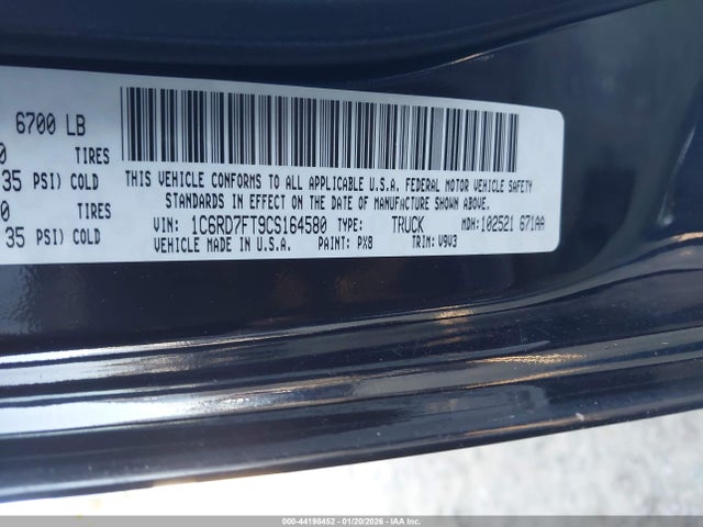 44198452 :رقم المزاد ، 1C6RD7FT9CS164580 vin ، 2012 Ram 1500 St مزاد بيع
