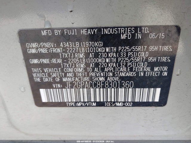 Subaru Xv Crosstrek 2.0i Premium 2015 JF2GPACC8F8301360 Image 9