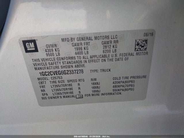 1GC2CVEG6GZ337278 Chevrolet Silverado 2500hd Lt