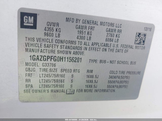 1GAZGPFG0H1156201 Chevrolet Express 3500 Lt