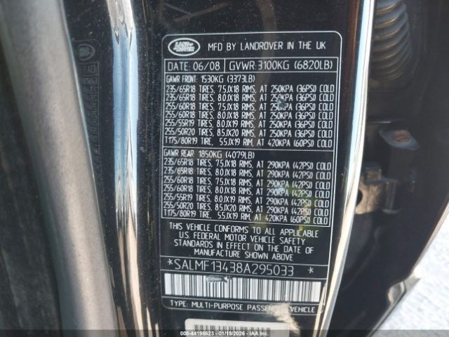 2008 LAND ROVER RANGE ROVER SALMF13438A295033 Photo 8