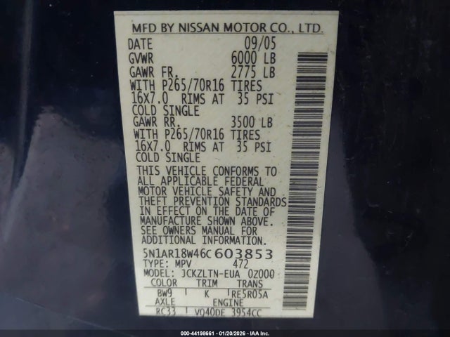 2006 NISSAN PATHFINDER 5N1AR18W46C603853 Photo 8