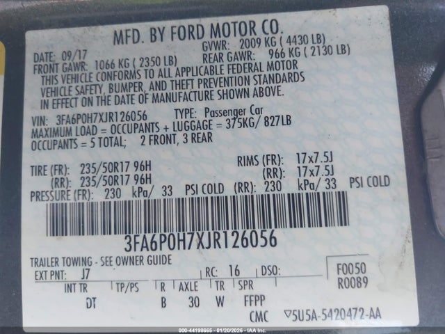 2018 FORD FUSION 3FA6P0H7XJR126056 Photo 8