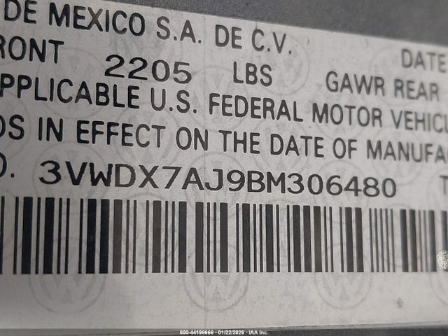 Aukcja sprzedaży 2011 Volkswagen Jetta 2.5l Se, vin: 3VWDX7AJ9BM306480, numer aukcji: 44198666