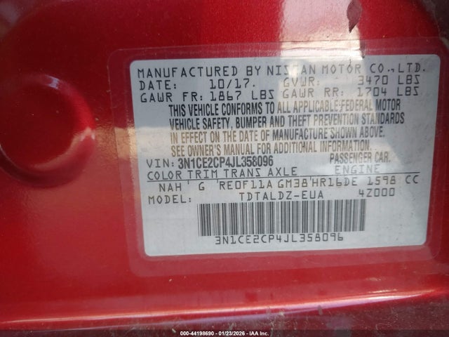3N1CE2CP4JL358096 Nissan Versa Note Sv