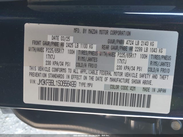 Продаж на аукціоні авто 2025 Mazda Cx-5 2.5 S Select, vin: JM3KFBBL1S0656499, номер лоту: 44198700