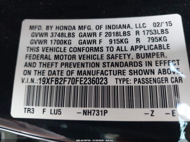 19XFB2F70FE236023 Honda CIVIC SE