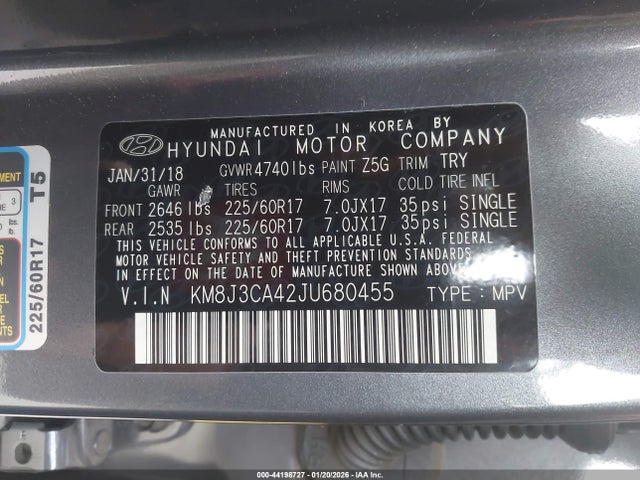 KM8J3CA42JU680455 Hyundai TUCSON SEL