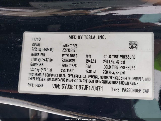 Продаж на аукціоні авто 2018 Tesla Model 3 Long Range/performance, vin: 5YJ3E1EB7JF170471, номер лоту: 44198765