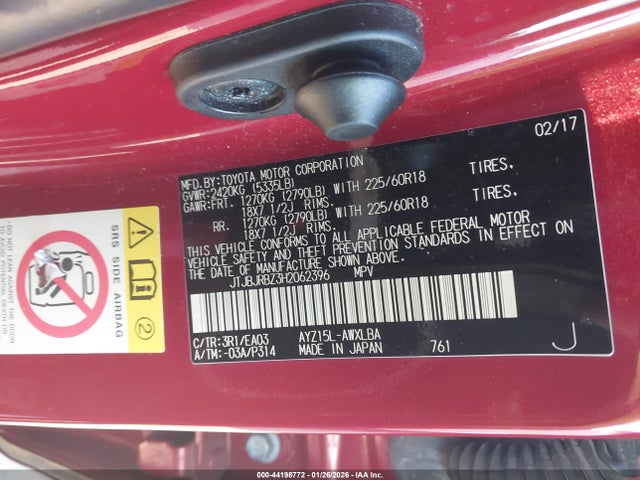 44198772 :رقم المزاد ، JTJBJRBZ3H2062396 vin ، 2017 Lexus Nx 300h مزاد بيع