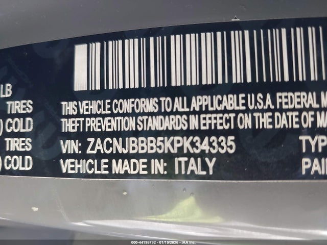 Aukcja sprzedaży 2019 Jeep Renegade Altitude 4x4, vin: ZACNJBBB5KPK34335, numer aukcji: 44198792