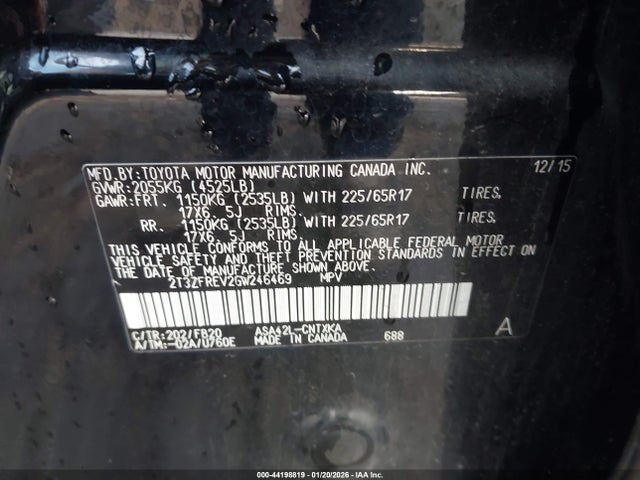 2T3ZFREV2GW246469 Toyota RAV4 LE