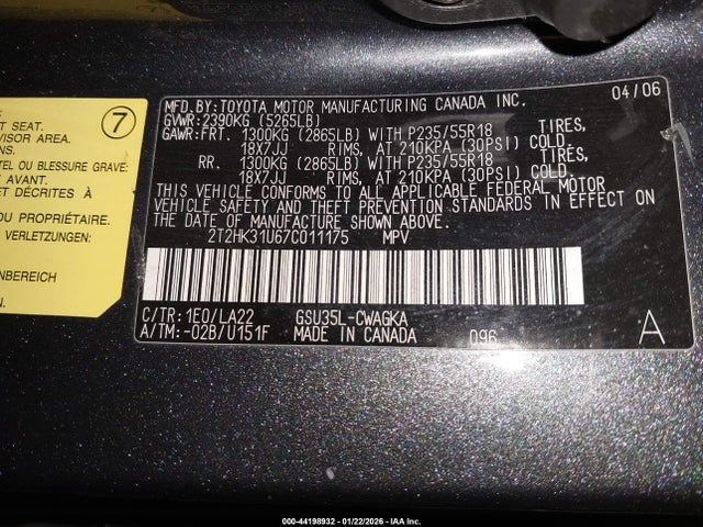 2007 LEXUS RX 350 2T2HK31U67C011175 Photo 8