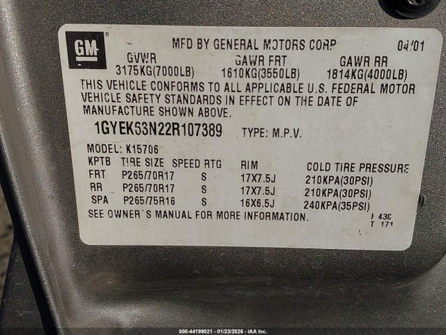 2002 CADILLAC ESCALADE 1GYEK63N22R107389 Photo 8