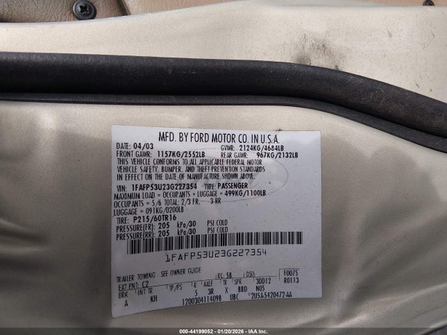 2003 FORD TAURUS 1FAFP53U23G227354 Photo 8
