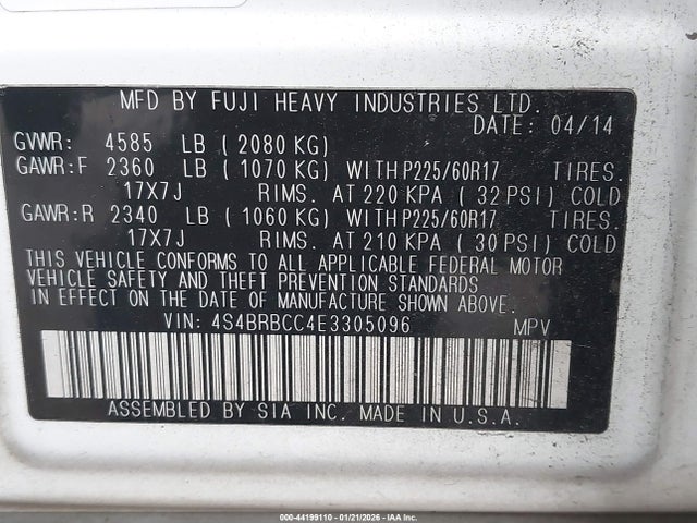 4S4BRBCC4E3305096 Subaru Outback 2.5i Premium